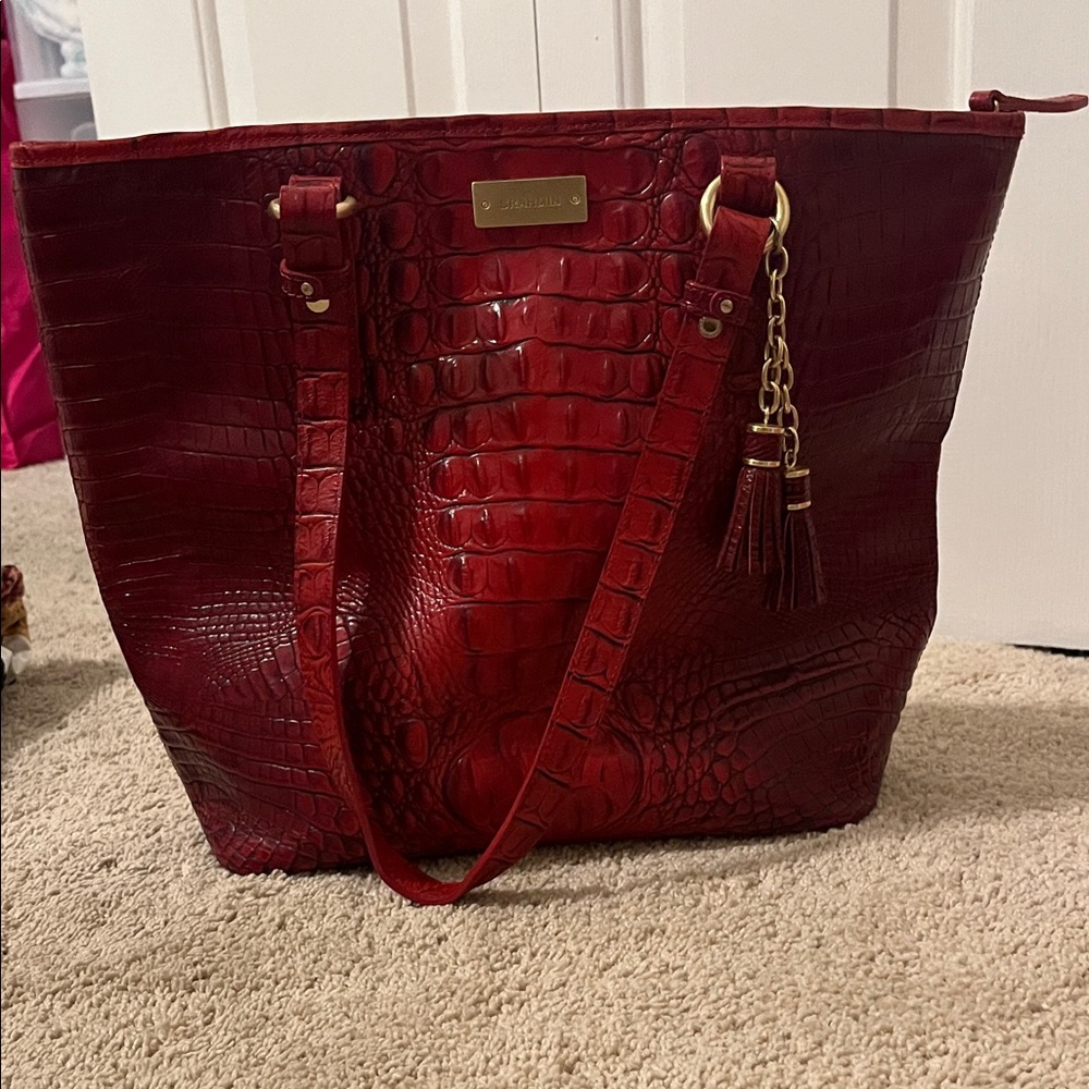 Brahmin Red Croc-Embossed Tote